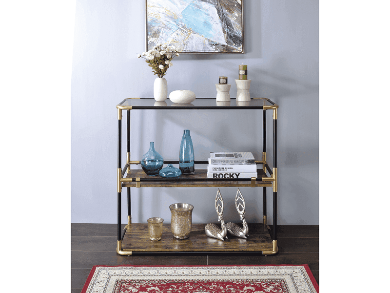 Heleris Black/Gold & Smoky Glass Console Table - Ornate Home
