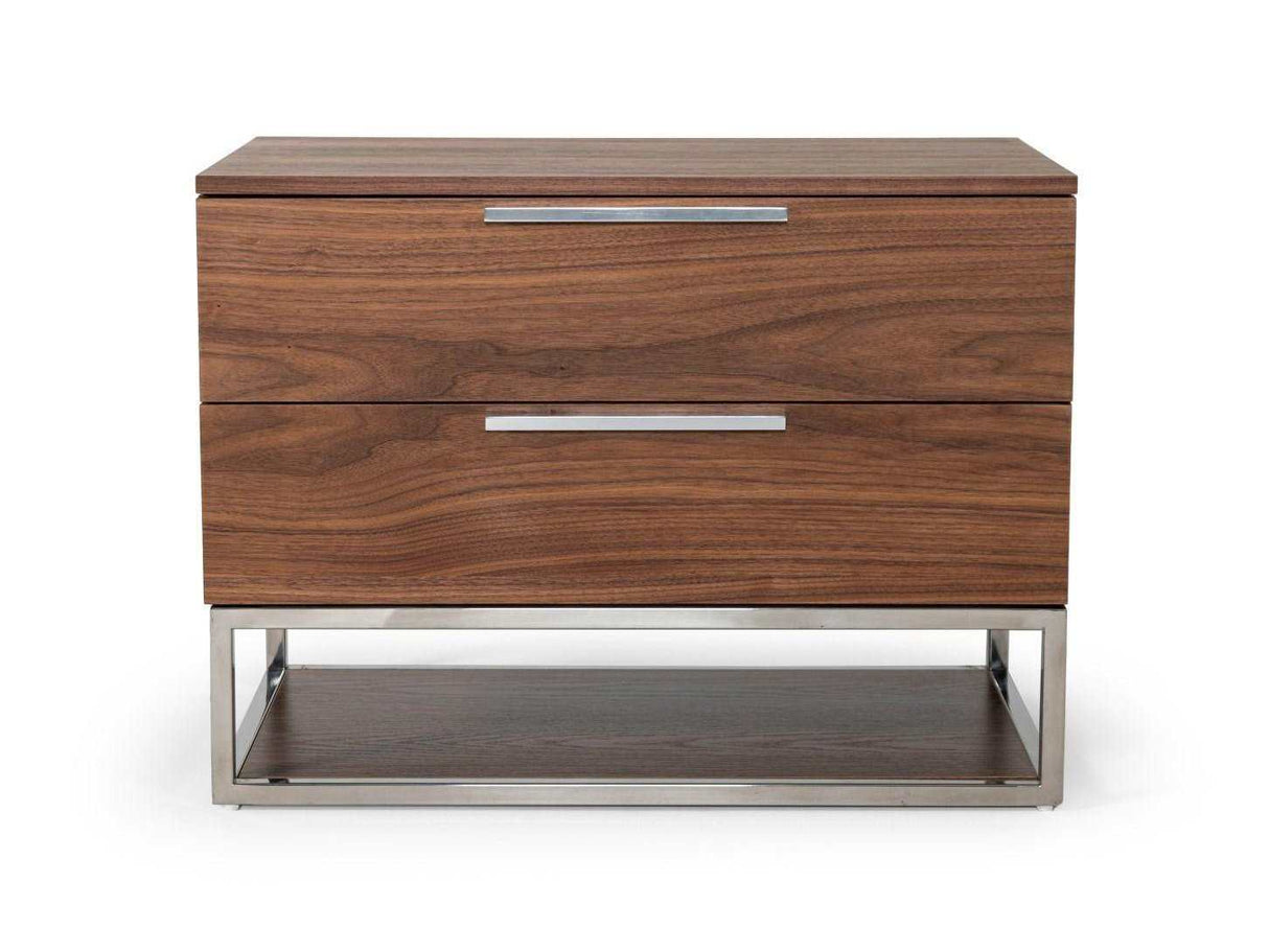 Heloise Walnut & Stainless Steel Nightstand - Ornate Home