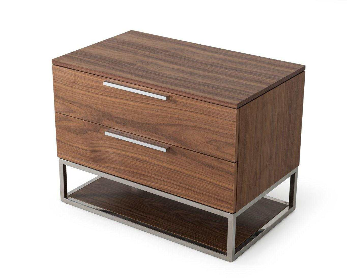 Heloise Walnut & Stainless Steel Nightstand - Ornate Home