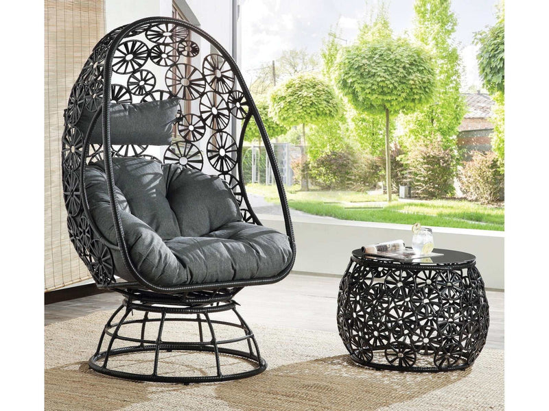Hikre - Charcoal & Black - Patio Lounge Chair w/ Side Table - 2pc set - Ornate Home