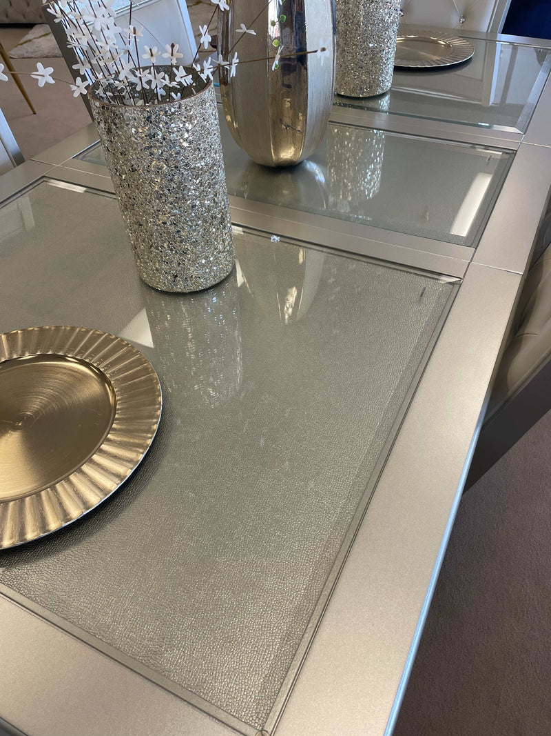 Celandine Silver Dining Table w/ Glass Insert & 18" Leaf - Ornate Home