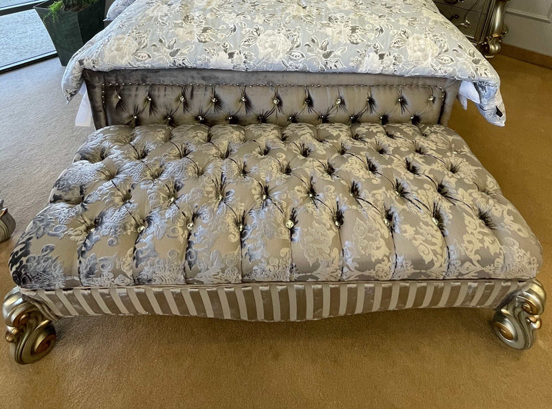 Versailles Fabric & Antique Platinum Bench - Ornate Home
