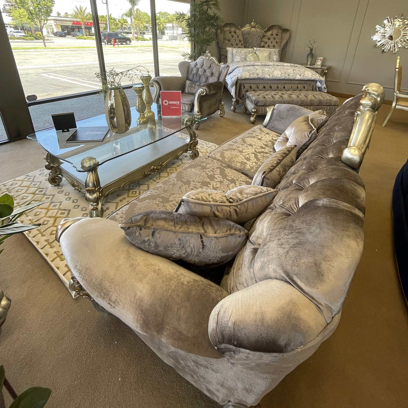 Versailles Velvet & Antique Platinum Sofa w/5 Pillows - Ornate Home