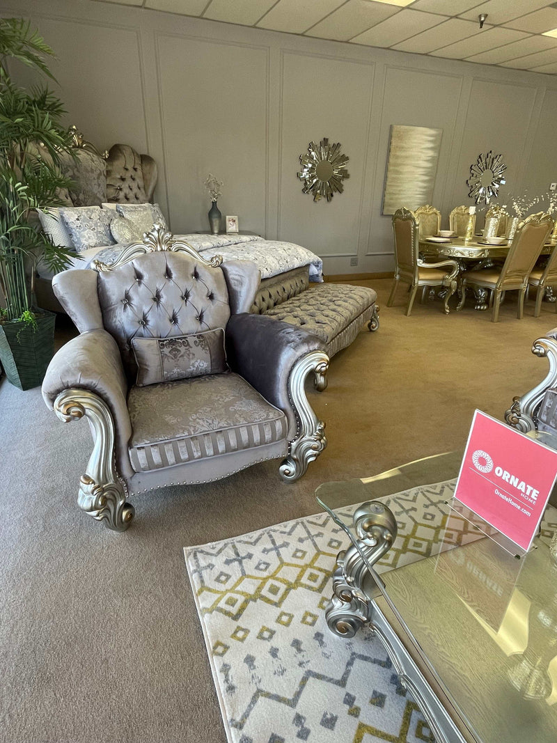 Versailles Velvet & Antique Platinum Armchair w/ Pillow - Ornate Home