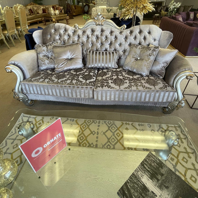 Versailles - Velvet & Antique Platinum - Sofa w/5 Pillows - Ornate Home
