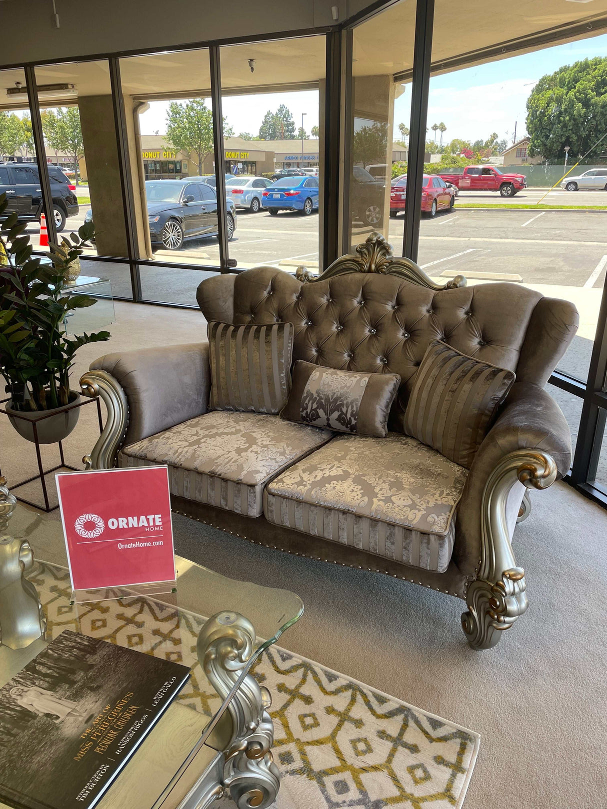 Versailles Velvet & Antique Platinum Loveseat w/3 Pillows - Ornate Home