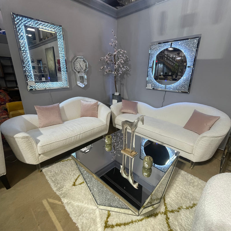 [HOT SALE] 🔥 Malibu Ivory Boucle & Stainless Steel Living Room Set/ 2pc Set