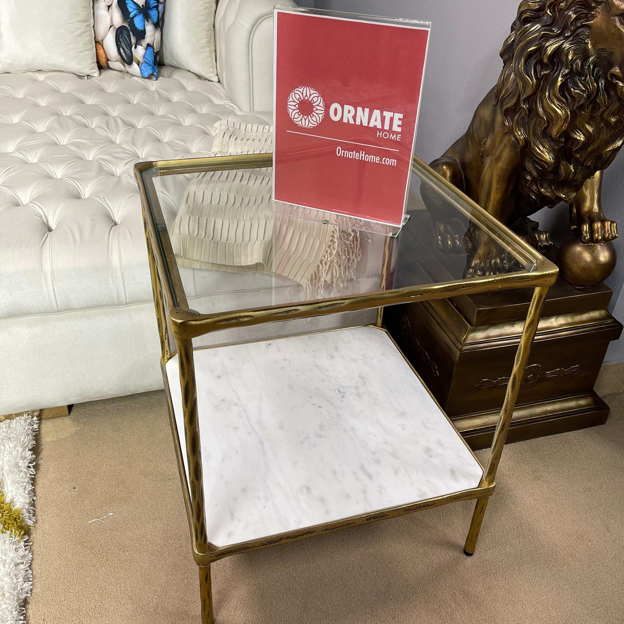 Ryandale Clear Glass & Marble End Table - Ornate Home