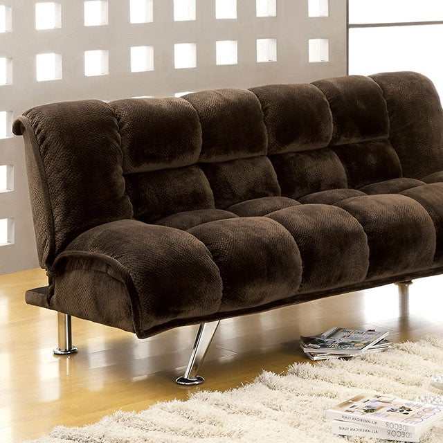 Marbelle Dark Brown/Chrome Futon Sofa - Ornate Home