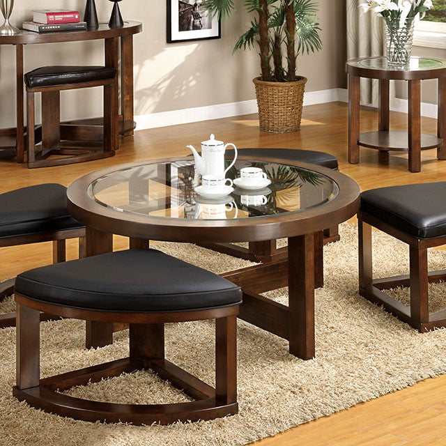 Crystal cove Dark Walnut Round Coffee Table w/ 4 Stools - Ornate Home