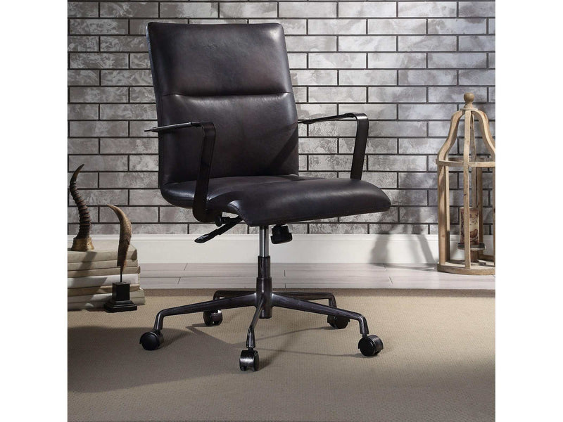 Indra Onyx Black Top Grain Leather Office Chair - Ornate Home