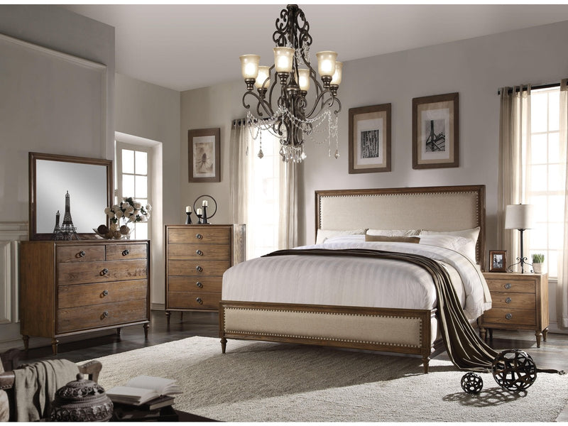 Inverness Beige Linen & Reclaimed Oak Queen Bed - Ornate Home