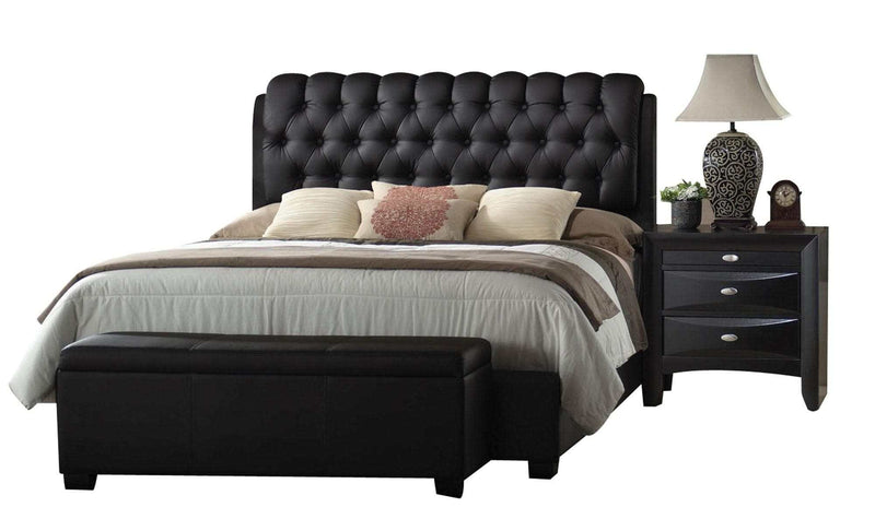 Ireland II - Black Faux Leather - Queen Bed - Ornate Home