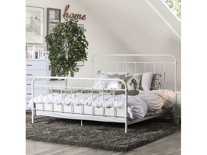 iria Vintage White Eastern King Bed - Ornate Home