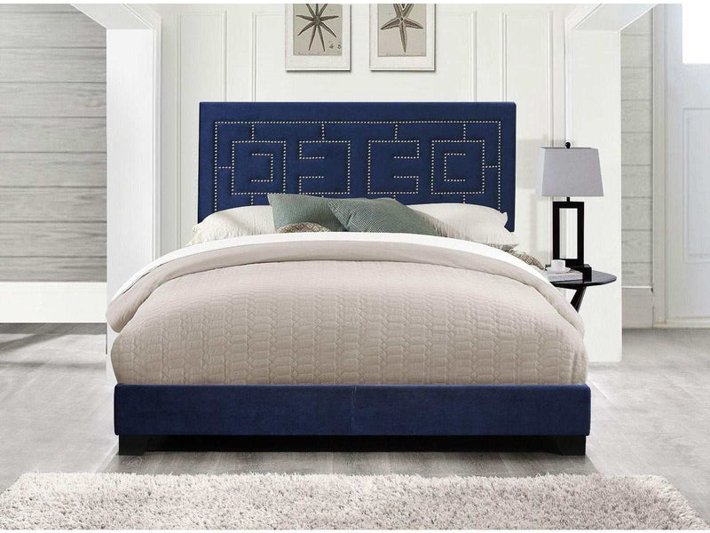 Ishiko III Dark Blue Velvet Upholstered Bed - Ornate Home
