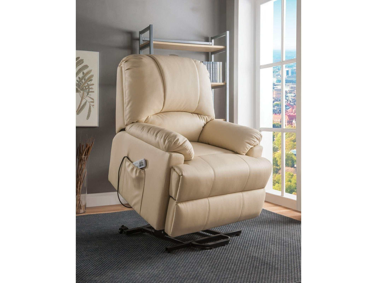 Ixora Beige PU Recliner w/Power Lift & Massage - Ornate Home