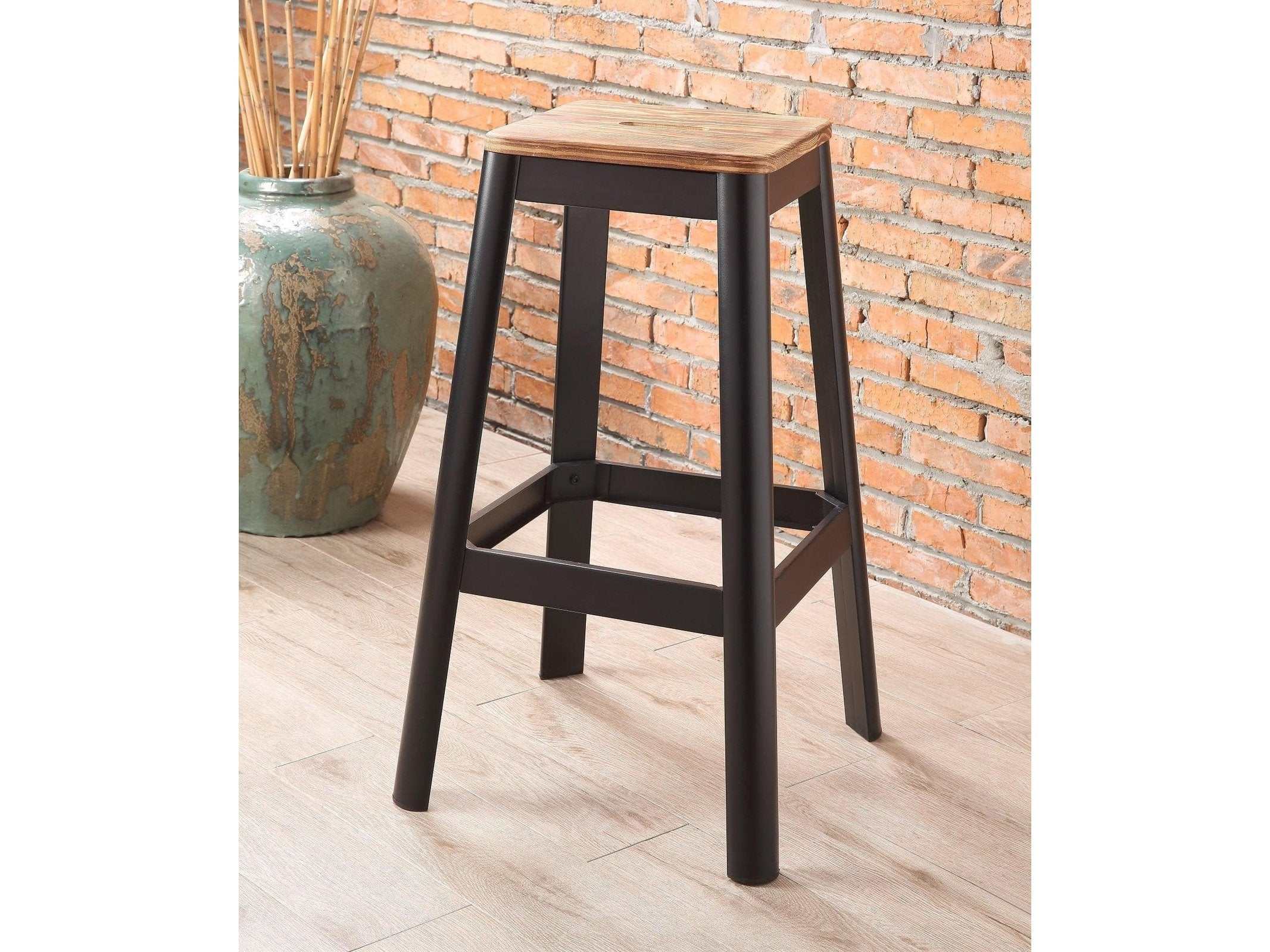 Jacotte Natural & Black Bar Stool (1Pc) - Ornate Home