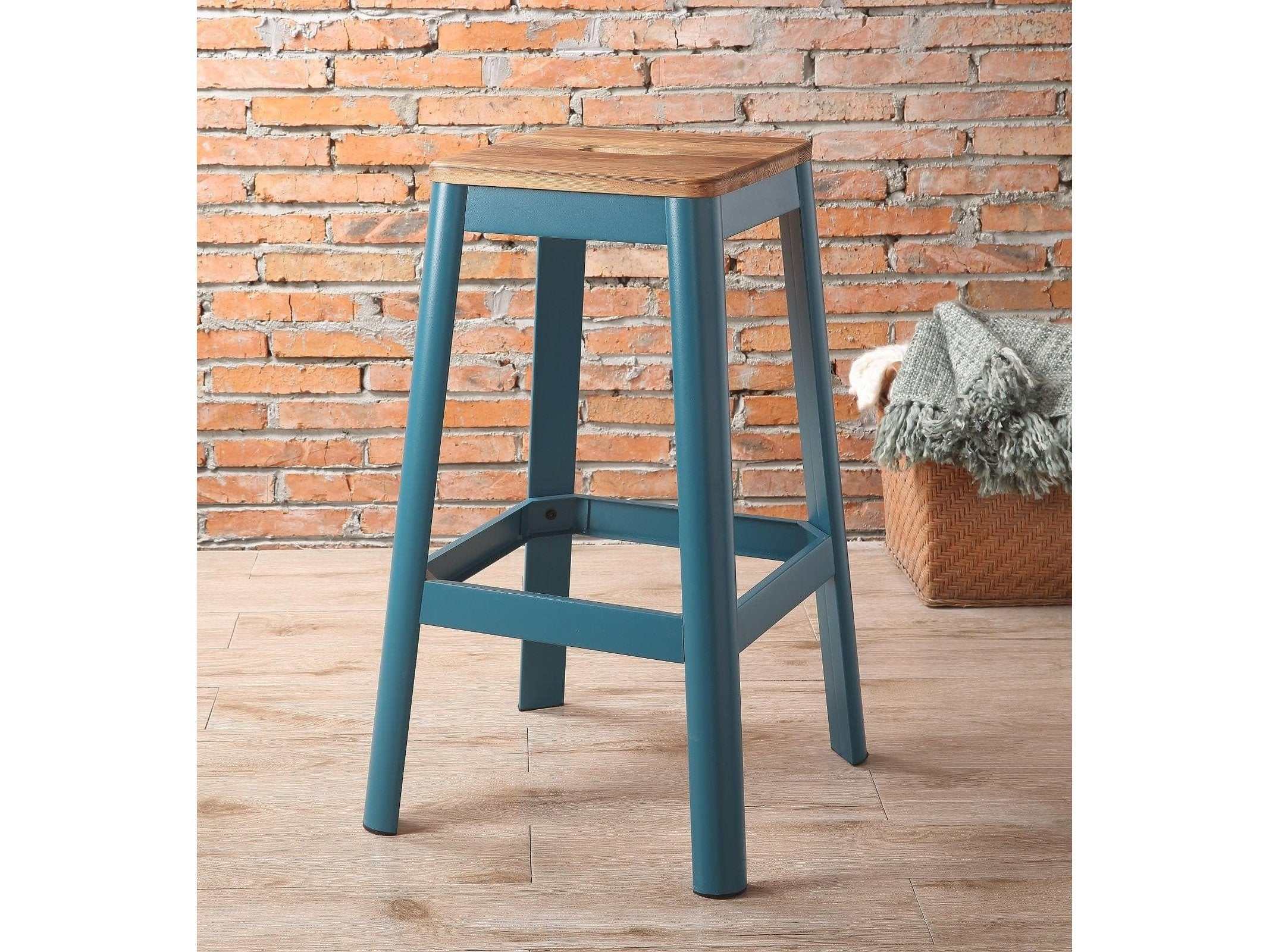 Jacotte Natural & Teal Bar Stool (1Pc) - Ornate Home