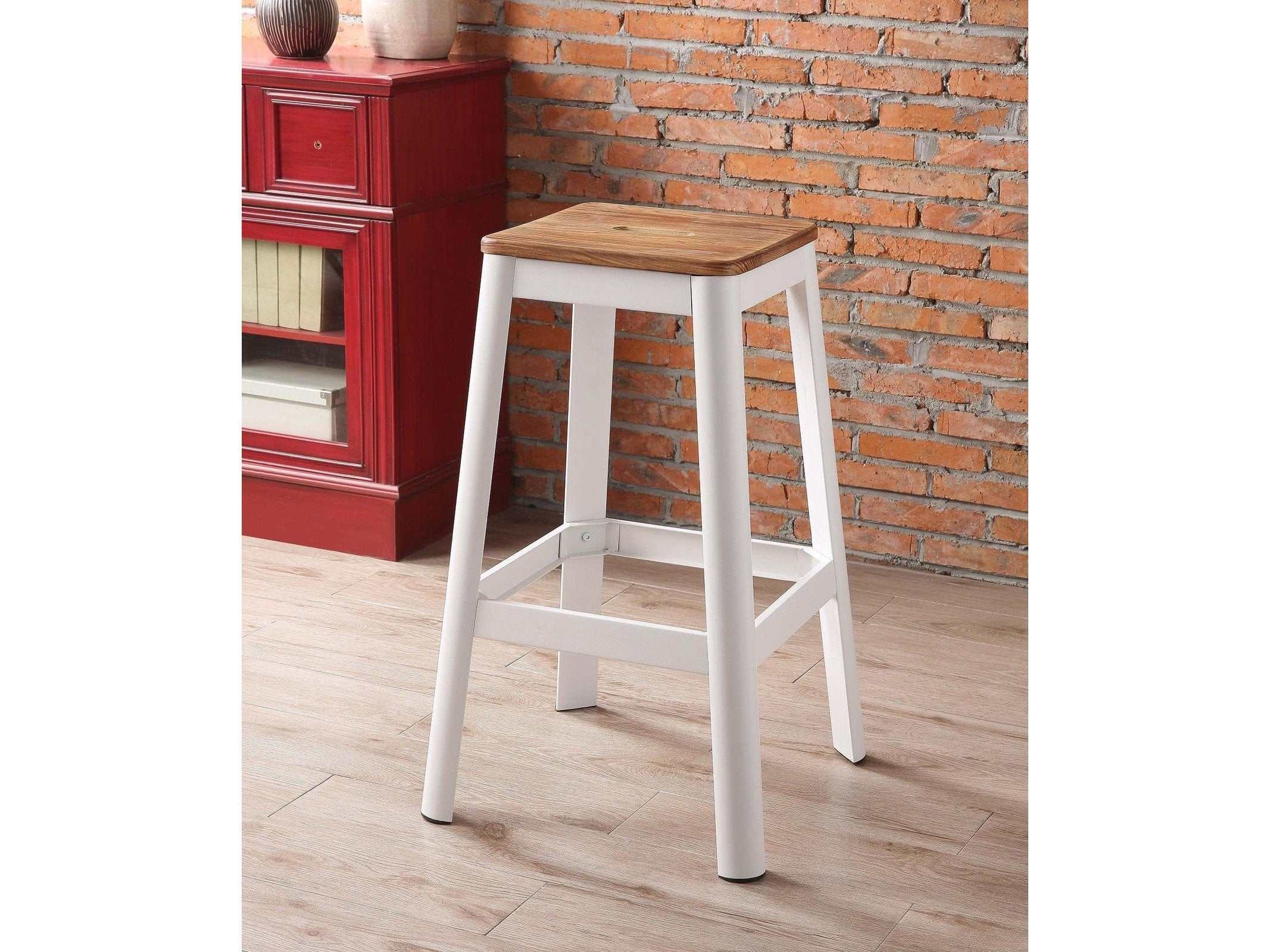 Jacotte Natural & White Bar Stool (1Pc) - Ornate Home