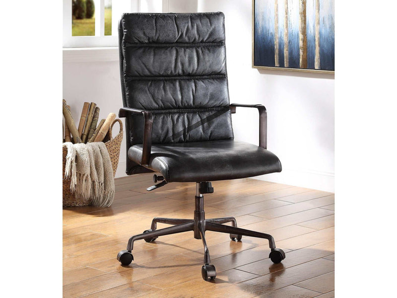 Jairo Vintage Black Top Grain Leather Office Chair - Ornate Home