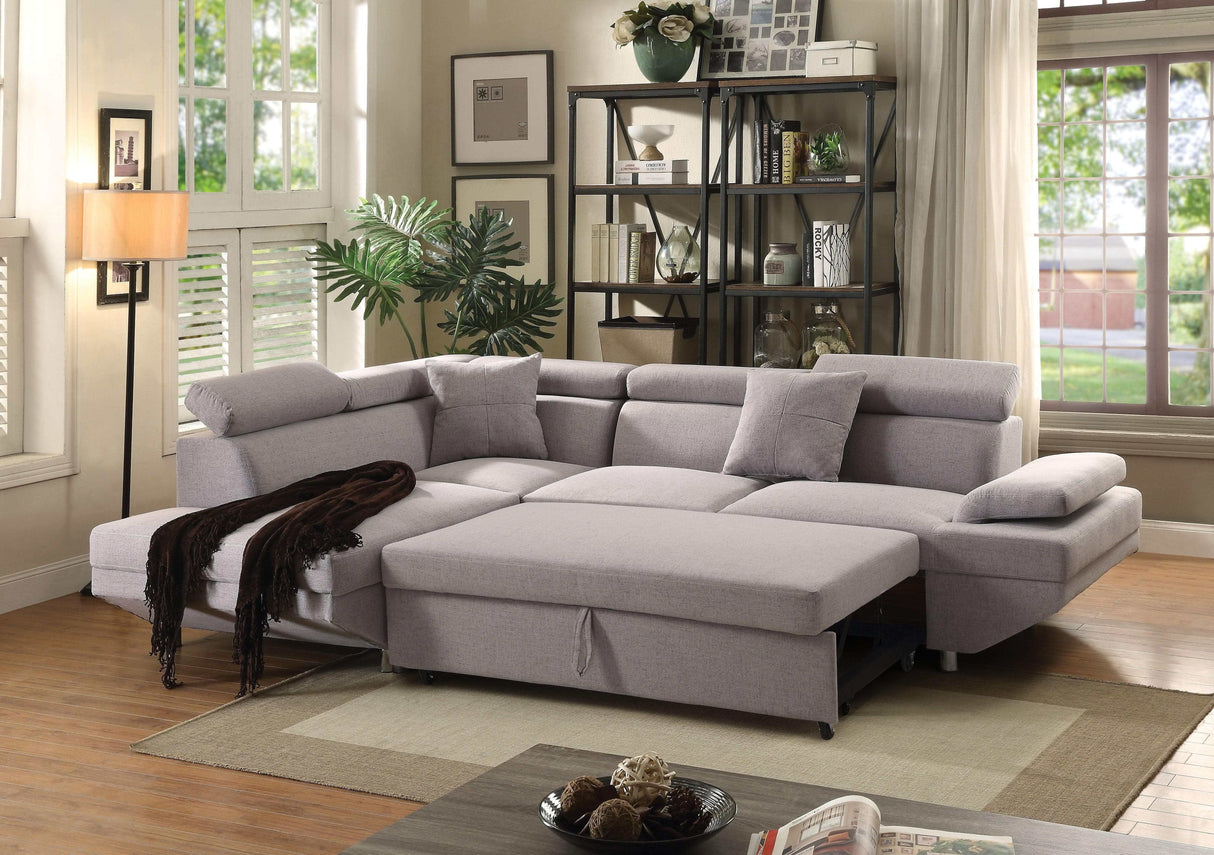 Jemima Gray Fabric Sectional Sofa w/Sleeper - Ornate Home