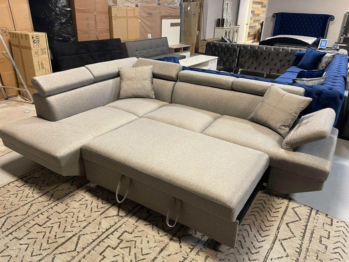 Jemima Gray Fabric Sectional Sofa w/Sleeper - Ornate Home