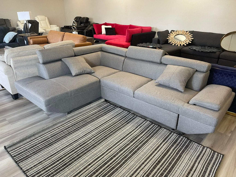 Jemima - Gray Fabric - Sectional Sofa w/Sleeper - Ornate Home