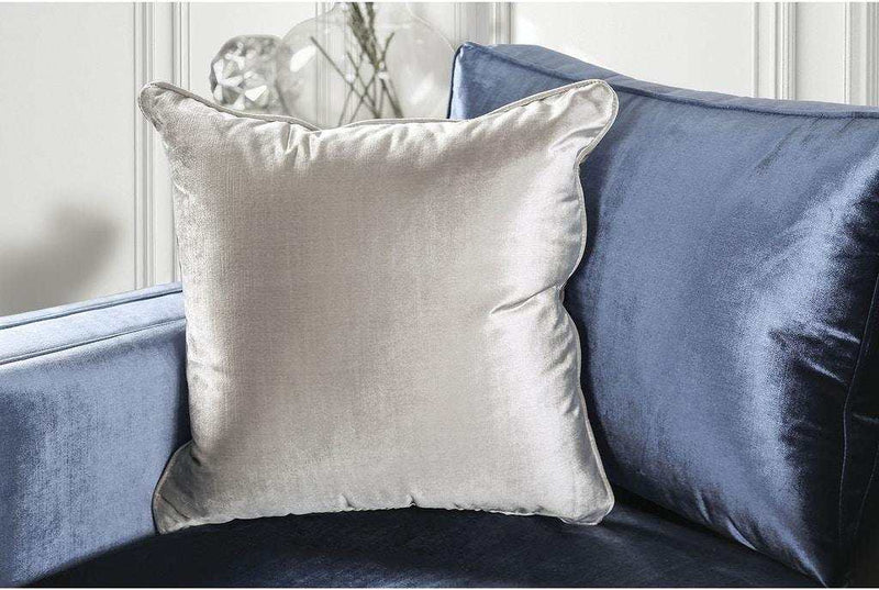 Jodie Satin Blue & Silver Stationary Sofa & Loveseat 2pc - Ornate Home