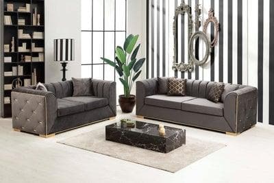 [DECEMBER SPECIAL] Armani Velvet Sofa & Loveseat / 2pc - Ornate Home
