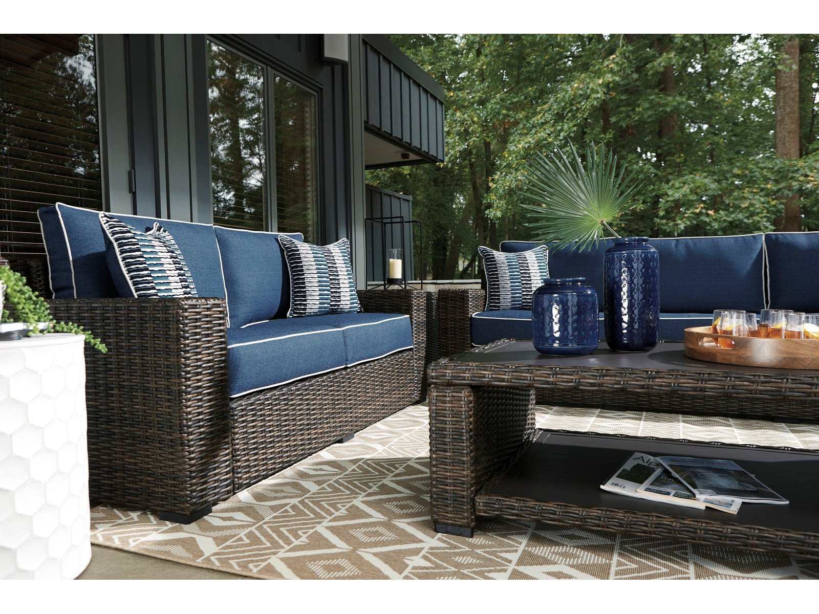 Grasson Lane Outdoor Sofa & Loveseat w/ Coffee Table / 3pc Set - Ornate Home