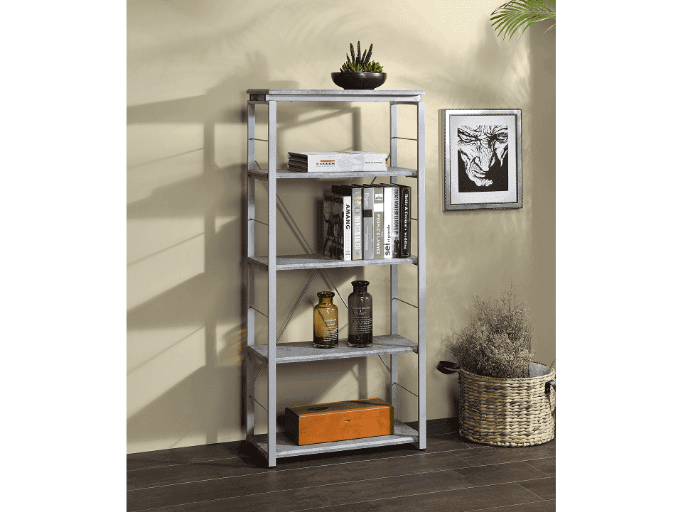 Jurgen Faux Concrete & Silver Bookshelf - Ornate Home