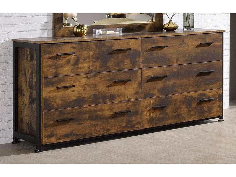 Juvanth Rustic Oak & Black Finish Dresser w/6 Drawers - Ornate Home