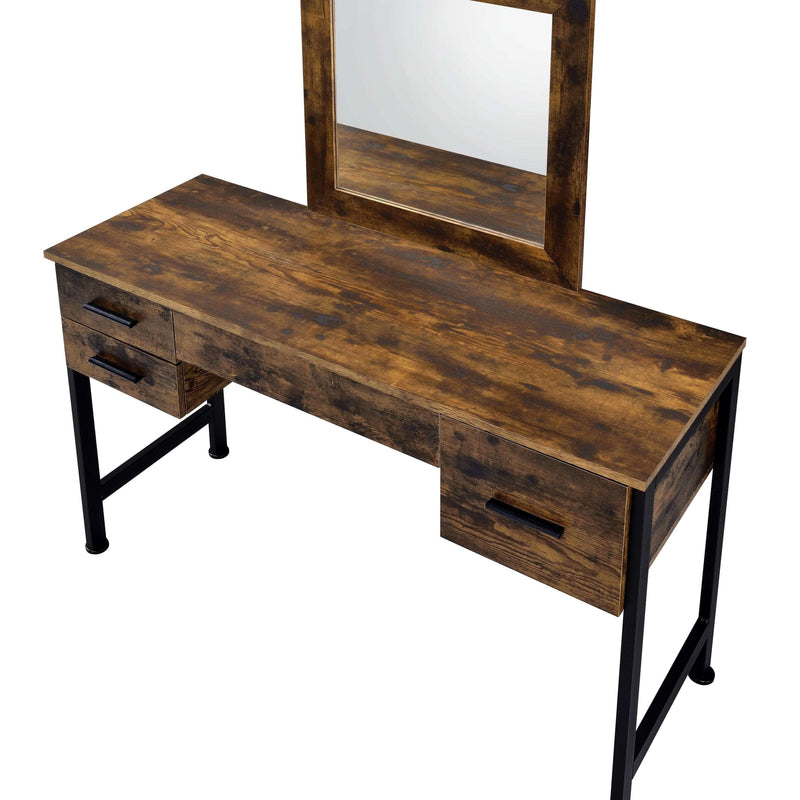 Juvanth Rustic Oak & Black Finish Juvanth Vanity Desk w/4 Drawers - Ornate Home