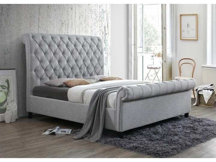 Kate Gray Upholstered Queen Sleigh Platform Bed - Ornate Home