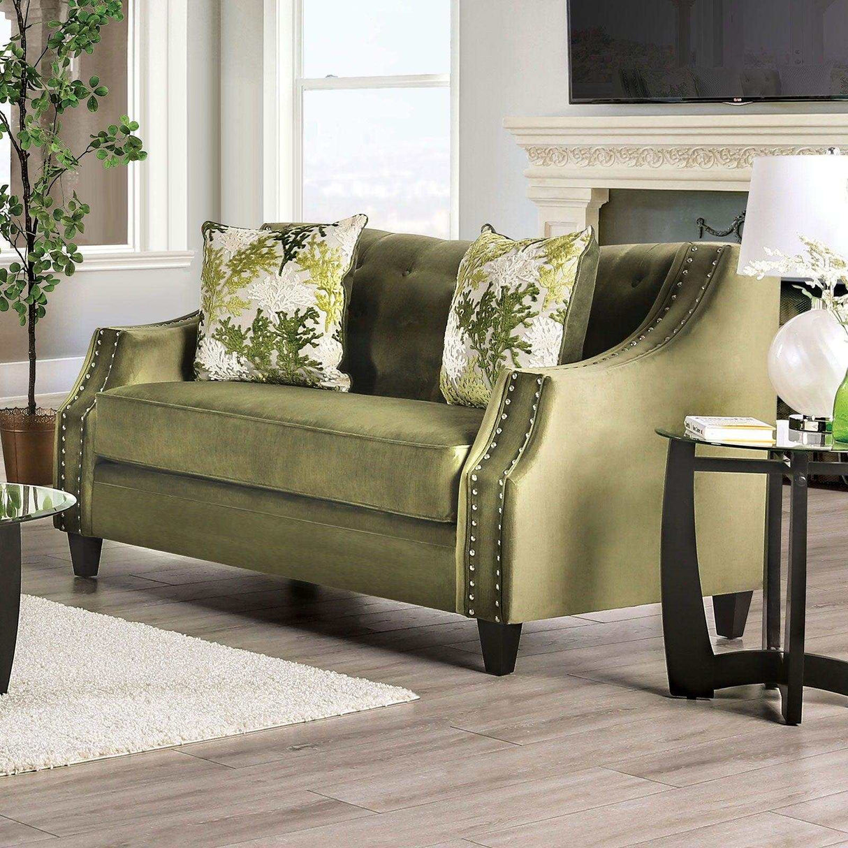 Kaye Green Stationary Sofa & Loveseat 2pc - Ornate Home