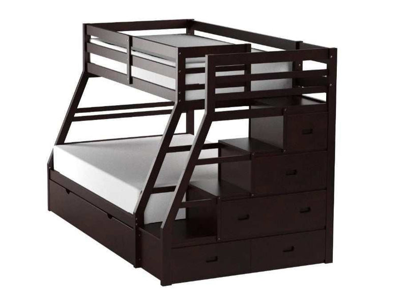 Jason Espresso Twin over Full Bunk Bed w/Storage Ladder & Trundle - Ornate Home