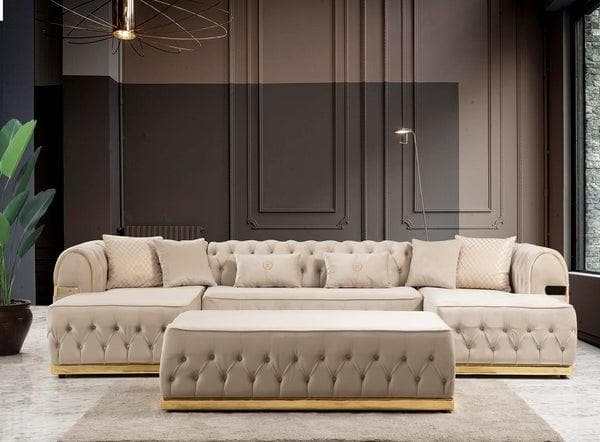 Laguna Velvet Cream Double Chaise Sectional - Ornate Home