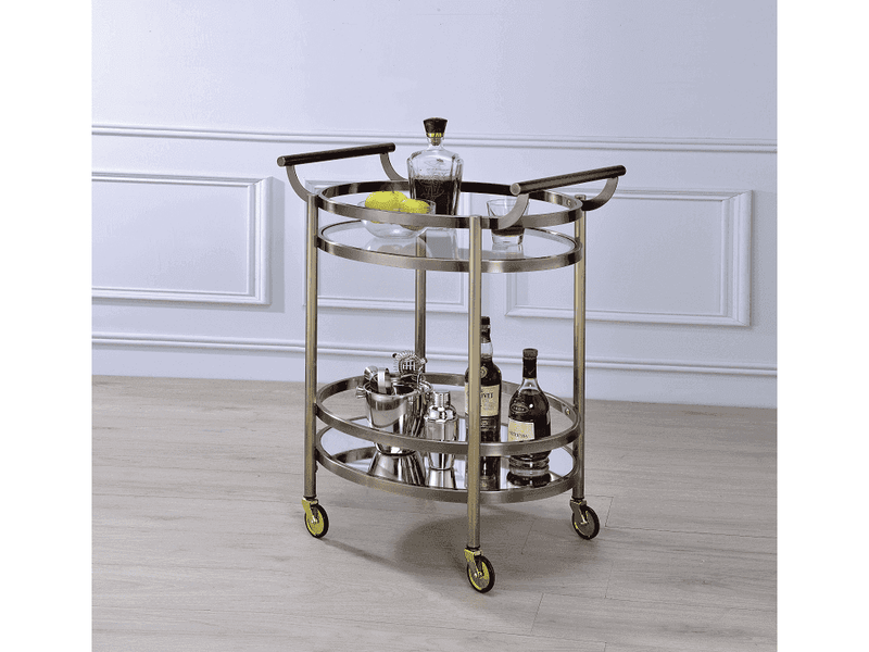 Lakelyn Brushed Bronze & Clear Glass Serving Cart - Ornate Home