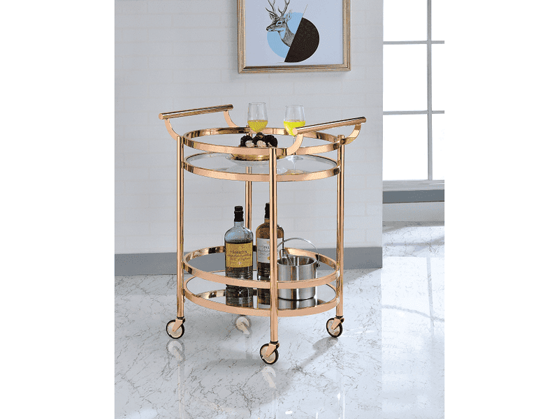 Lakelyn Rose Gold & Clear Glass Serving Cart - Ornate Home
