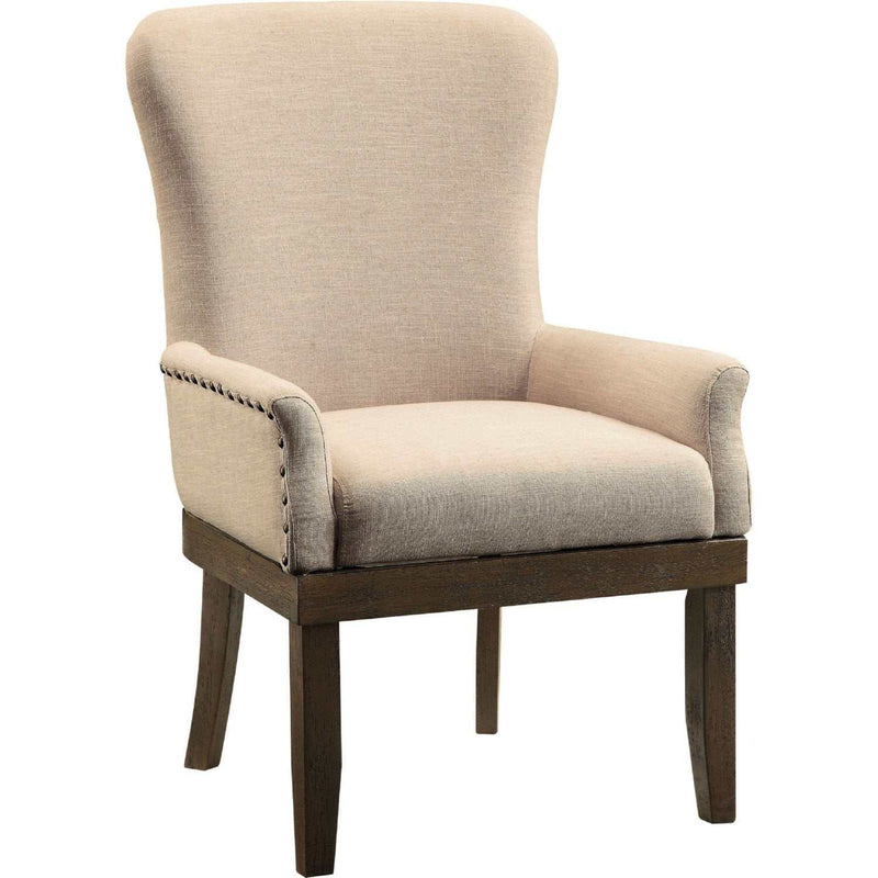 Landon Beige Linen & Salvage Brown Dining Chair / 1pc - Ornate Home