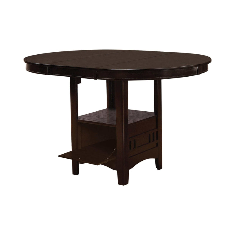 Lavon Espresso Oval Counter Height Table w/ 18" Leaf & Storage - Ornate Home