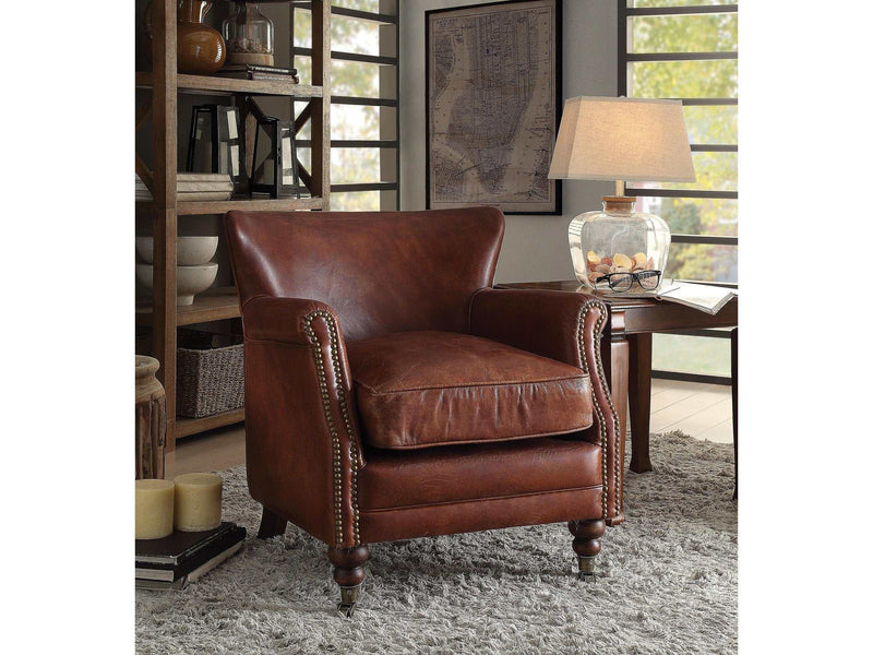 Leeds Vintage Dark Brown Top Grain Leather Accent Chair - Ornate Home