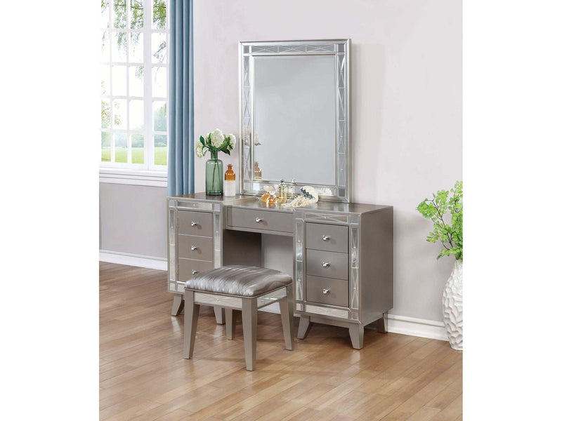 Leighton Metallic Mercury Vanity Desk & Stool - Ornate Home