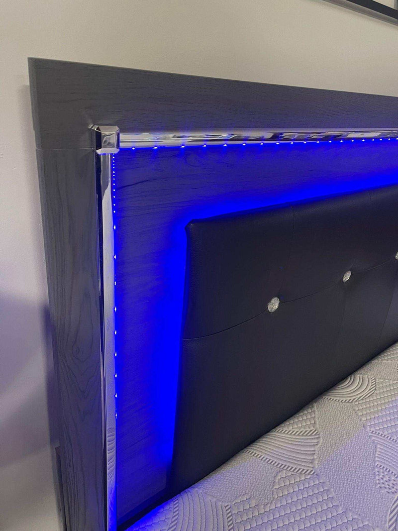 Lodanna Gray King Panel Bed w/ LED & Storage FB Bedroom Set / 4pc - Ornate Home