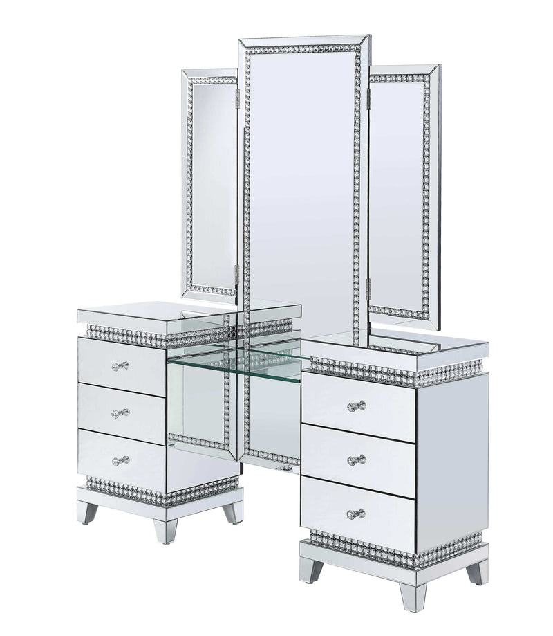 Lotus Vanity Desk - Mirrored & Faux Crystals - Ornate Home
