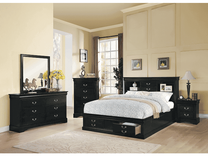 Louis Philippe III Black Queen Bed - Ornate Home