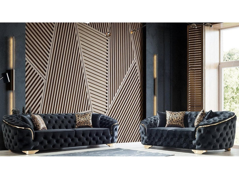 Evalyn - Black Velvet - Living Room Set - Ornate Home