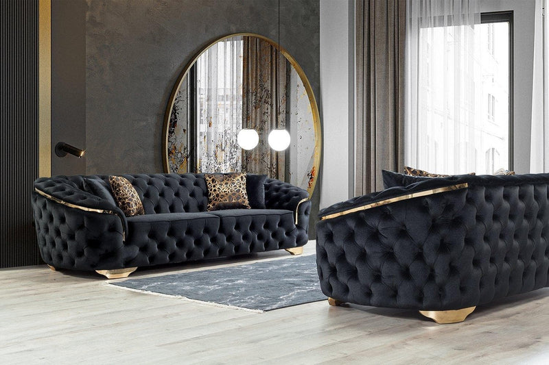Evalyn - Black Velvet - Living Room Set - Ornate Home