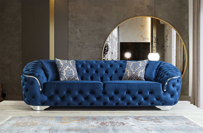 Lupino Blue Velvet Living Room Set - Ornate Home