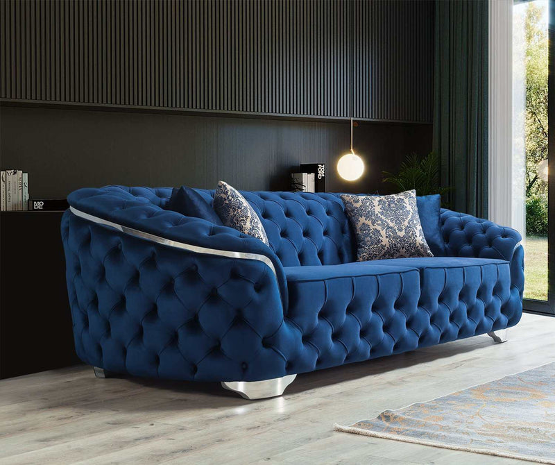 Lupino Blue Velvet Living Room Set - Ornate Home